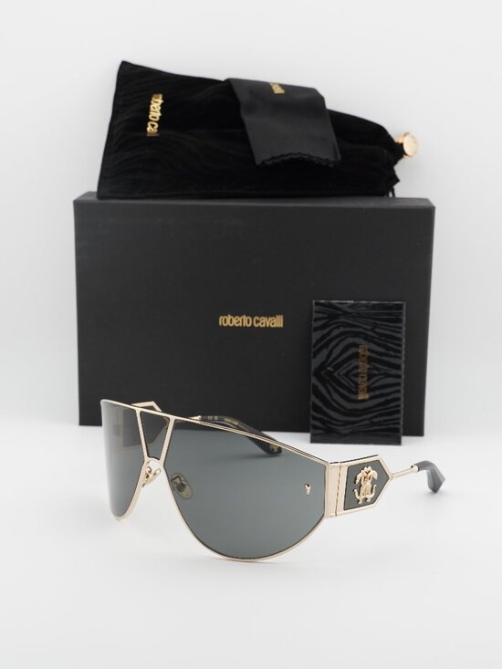 Roberto Cavalli SRC093 0300 Shield Sunglasses - Gold  / Smoke main image 8